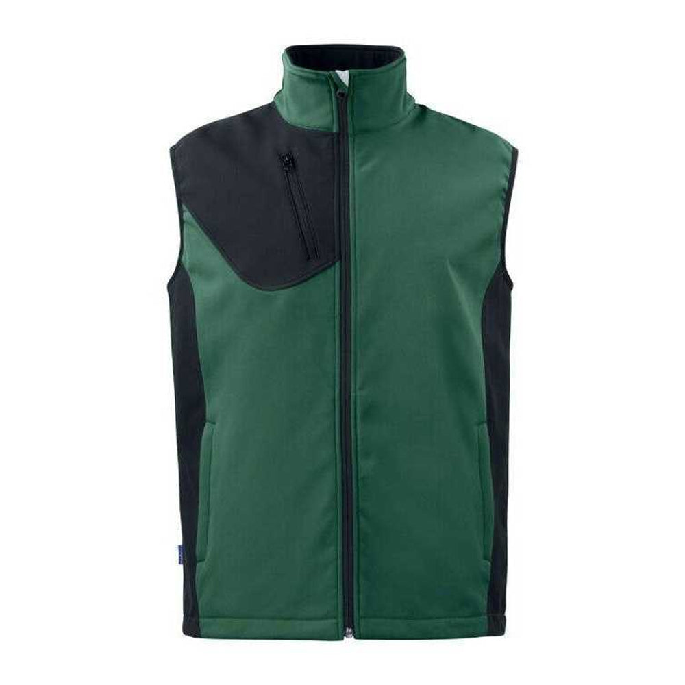 Forest Green - Front - Projob Mens Prio 3702 Two Tone Softshell Gilet