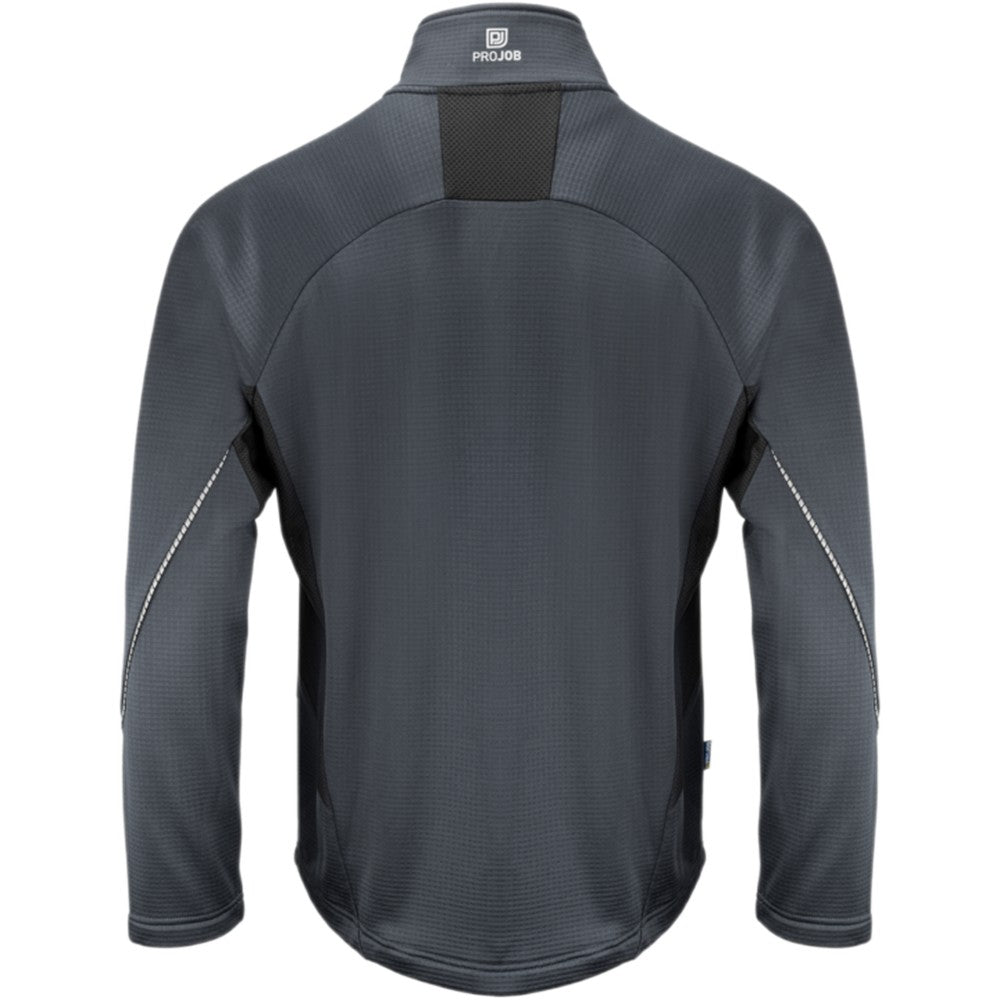 Grey - Back - Projob Mens 3319 Microfleece Fleece Jacket