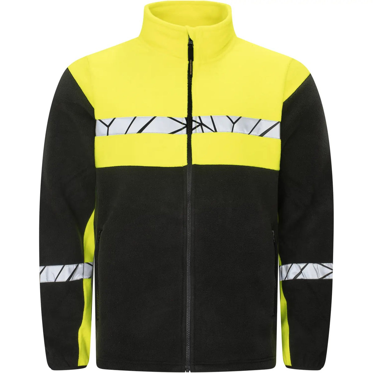 Black-Yellow - Front - Projob Mens Progression 7300 Full Zip Fleece Jacket