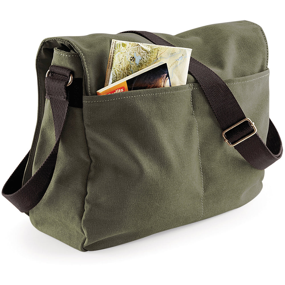 Vintage Military Green - Back - Quadra Vintage Canvas Despatch Bag - 14 Litres