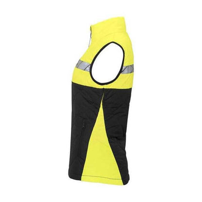 Black-Yellow - Side - Projob Womens-Ladies Progression Diamond Quilt Recycled Polyester Work Vest Top