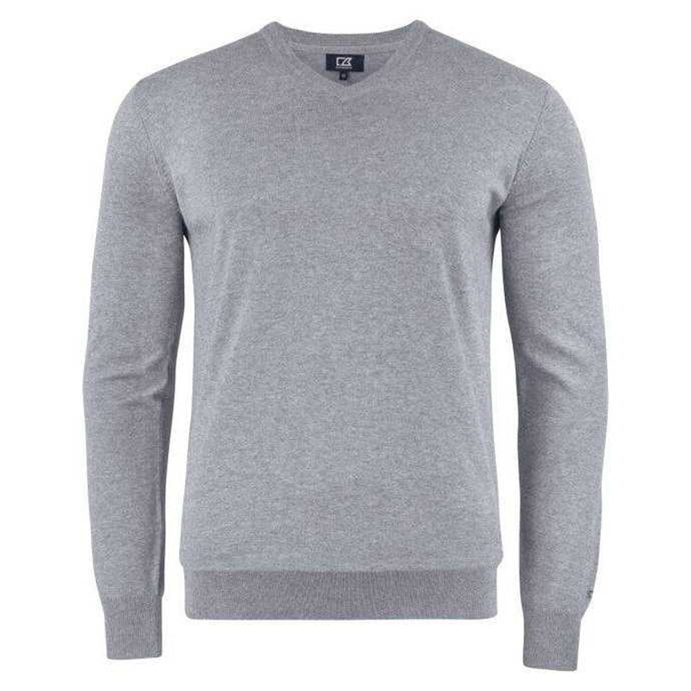 Grey Melange - Front - Cutter & Buck Mens Oakville Knitted V Neck Sweatshirt