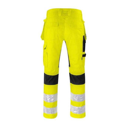 Yellow-Black - Back - Projob Mens 6570 Stretch Work Trousers