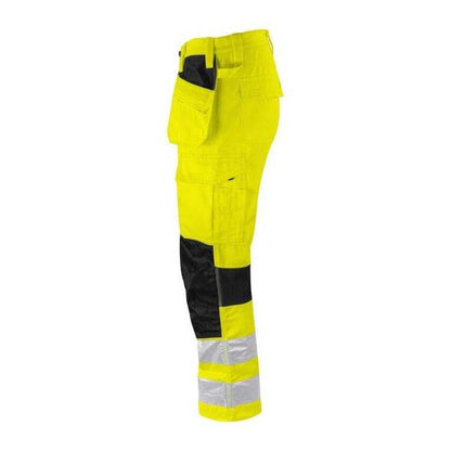 Yellow-Black - Side - Projob Mens 6570 Stretch Work Trousers