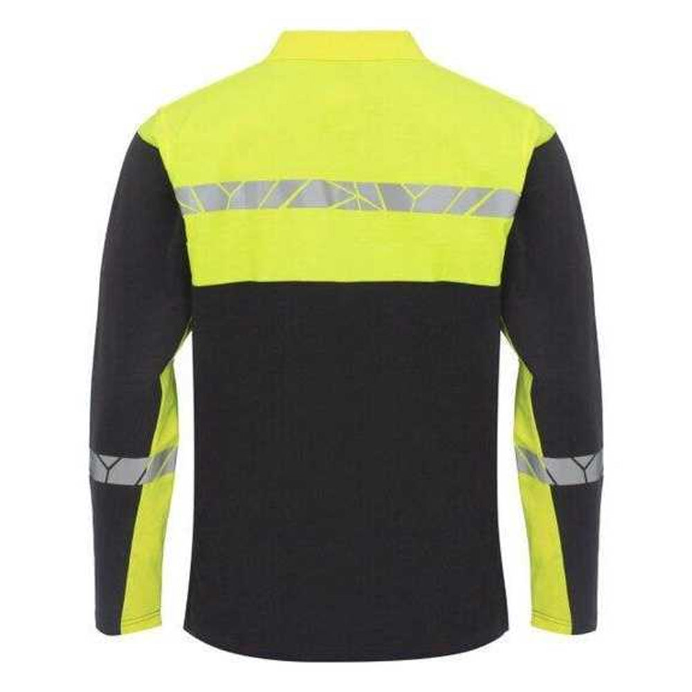 Black-Yellow - Back - Projob Mens Progression 7004 Pique Polo Shirt