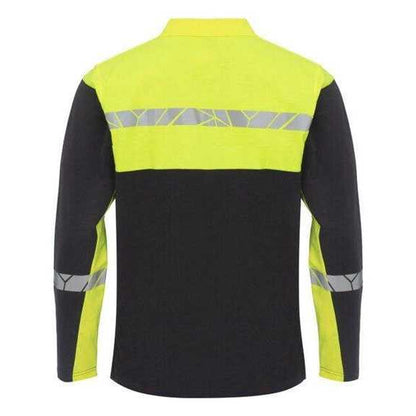Black-Yellow - Back - Projob Mens Progression 7004 Pique Polo Shirt