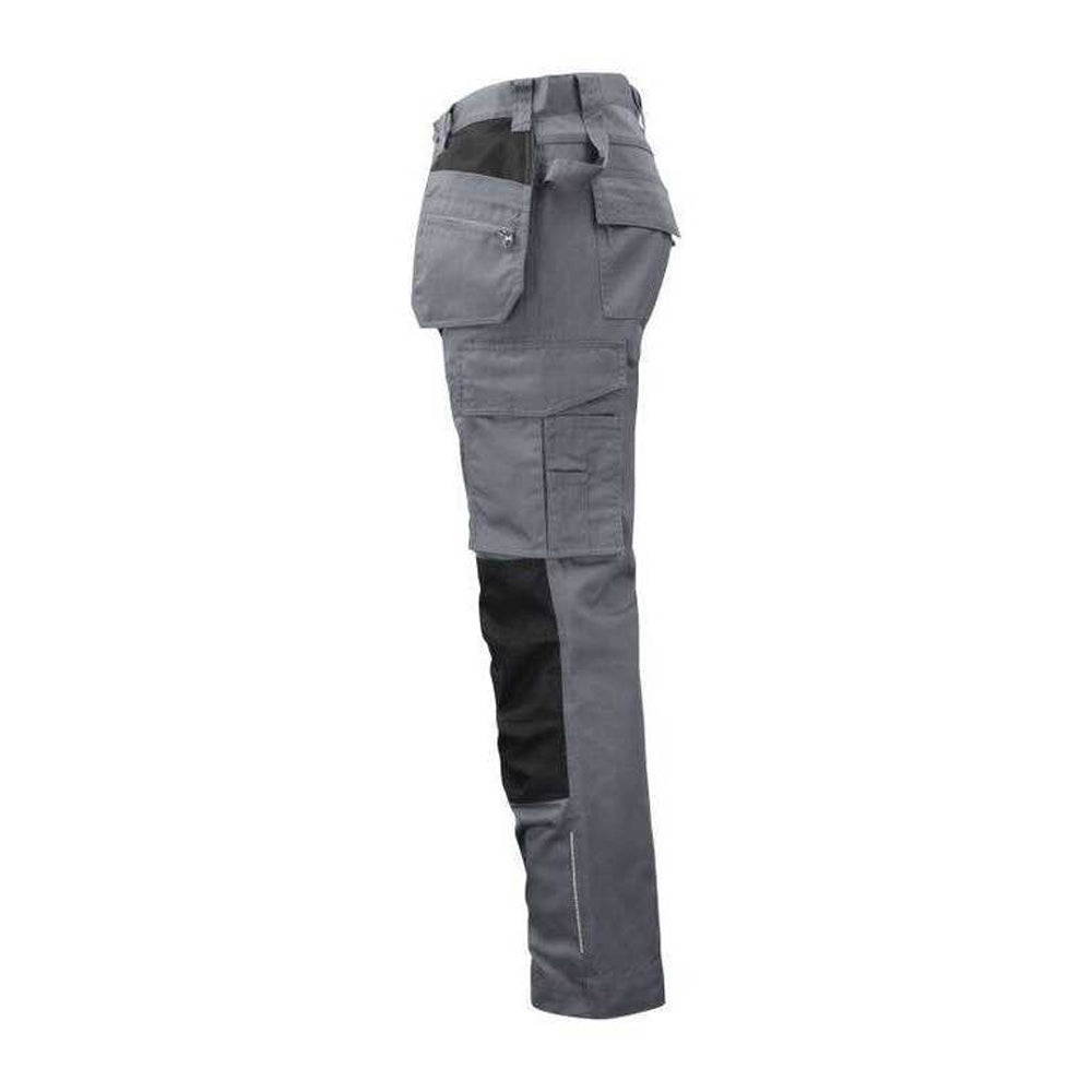 Grey - Side - Projob Mens Prio Reflective Detail Work Trousers