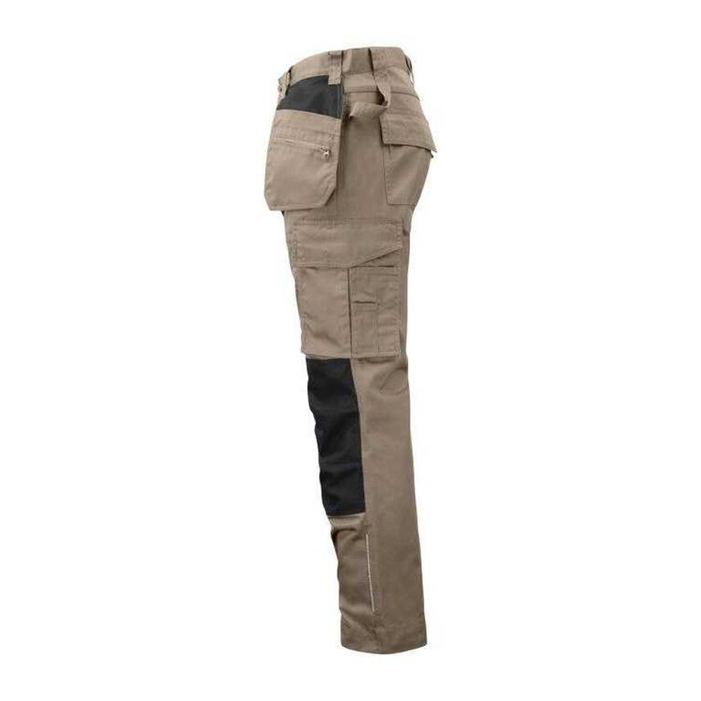 Khaki Green - Side - Projob Mens Prio Reflective Detail Work Trousers