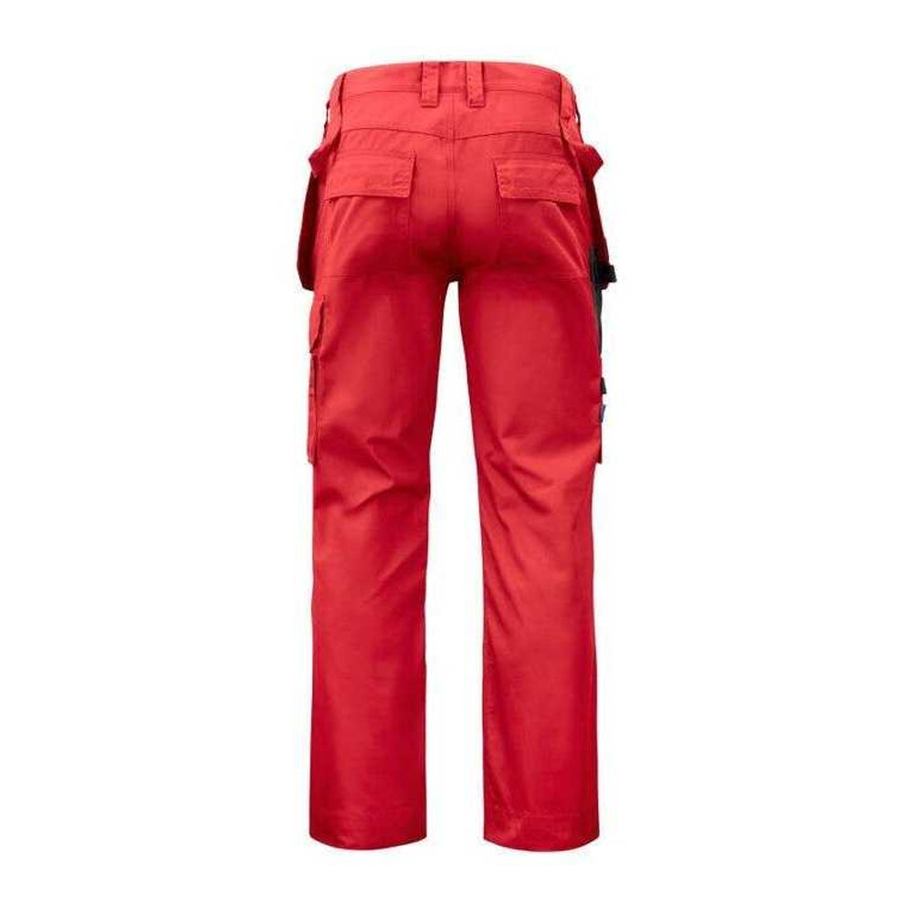 Red - Back - Projob Mens Prio Reflective Detail Work Trousers