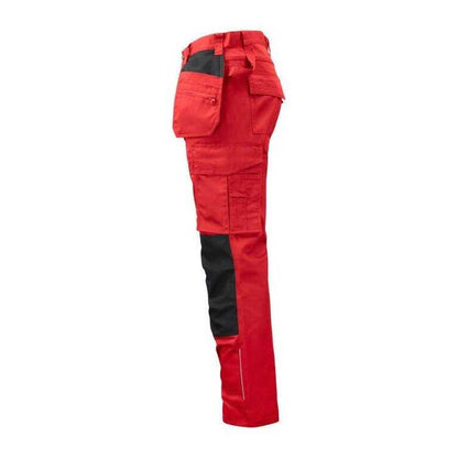 Red - Side - Projob Mens Prio Reflective Detail Work Trousers