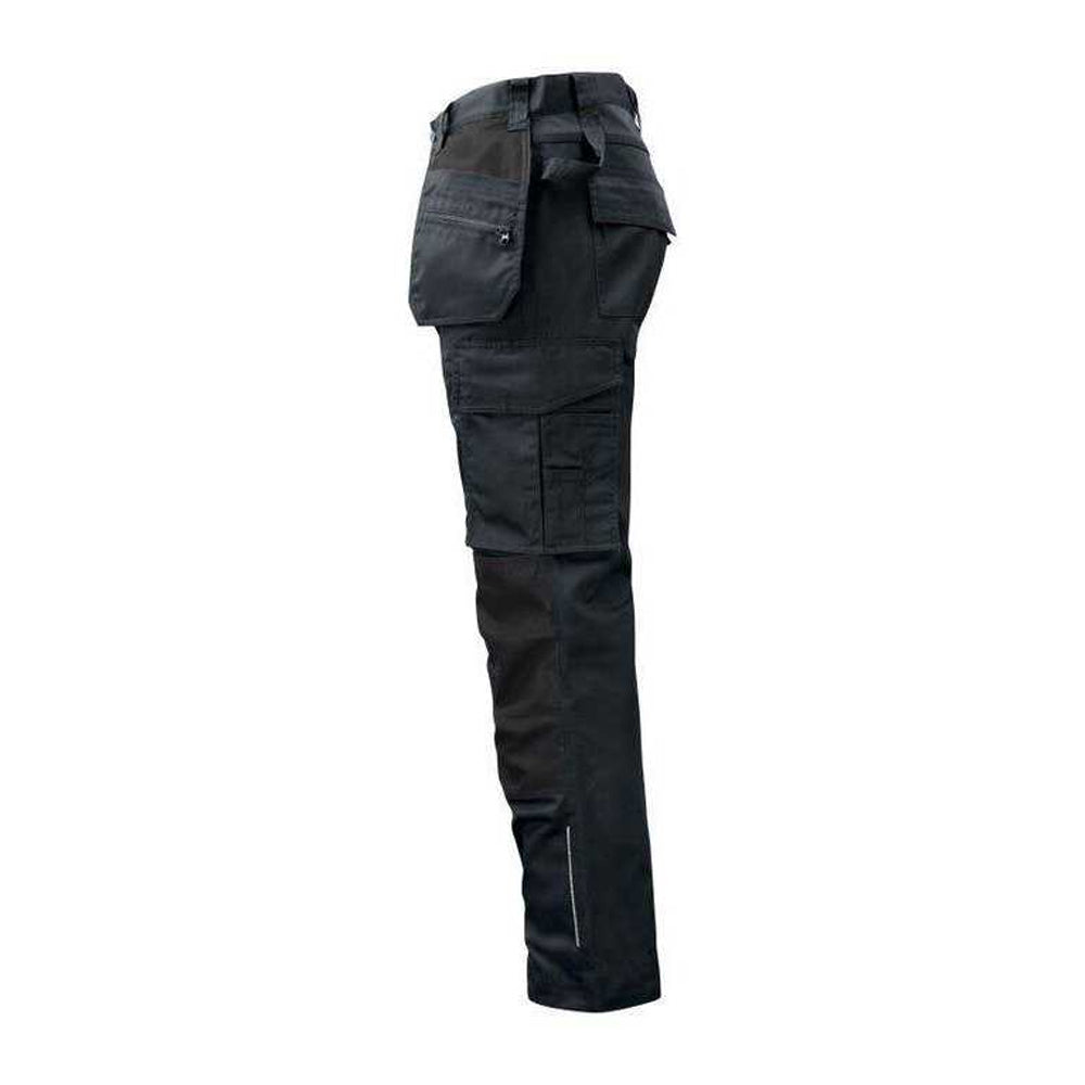 Black - Side - Projob Mens Prio Reflective Detail Work Trousers