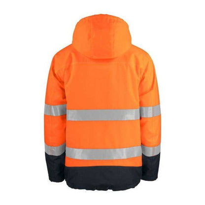 Orange-Black - Back - Projob Mens Prio 6441 High-Vis Padded Safety Work Jacket