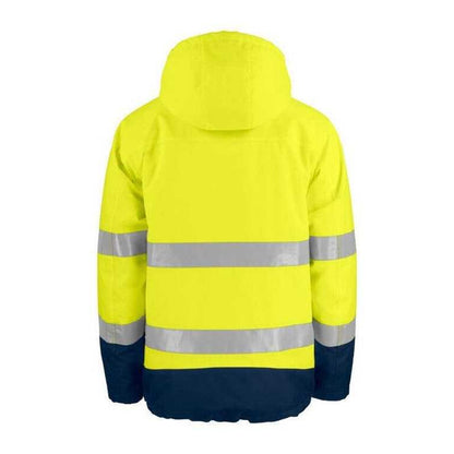 Yellow-Navy - Back - Projob Mens Prio 6441 High-Vis Padded Safety Work Jacket