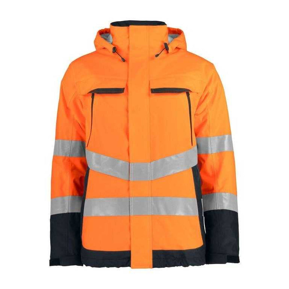 Orange-Black - Front - Projob Mens Prio 6441 High-Vis Padded Safety Work Jacket