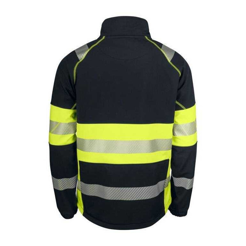 Yellow-Black - Back - Projob Mens 6443 Class 1 Soft Shell Jacket