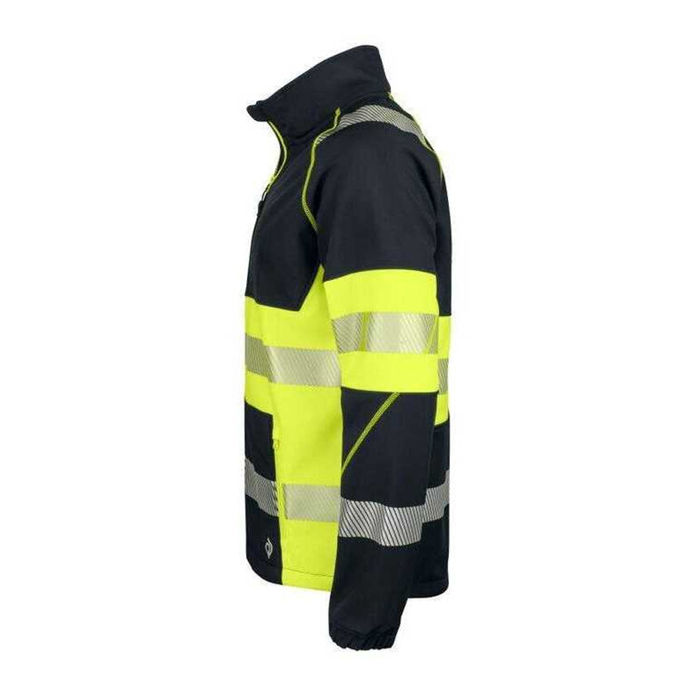 Yellow-Black - Side - Projob Mens 6443 Class 1 Soft Shell Jacket