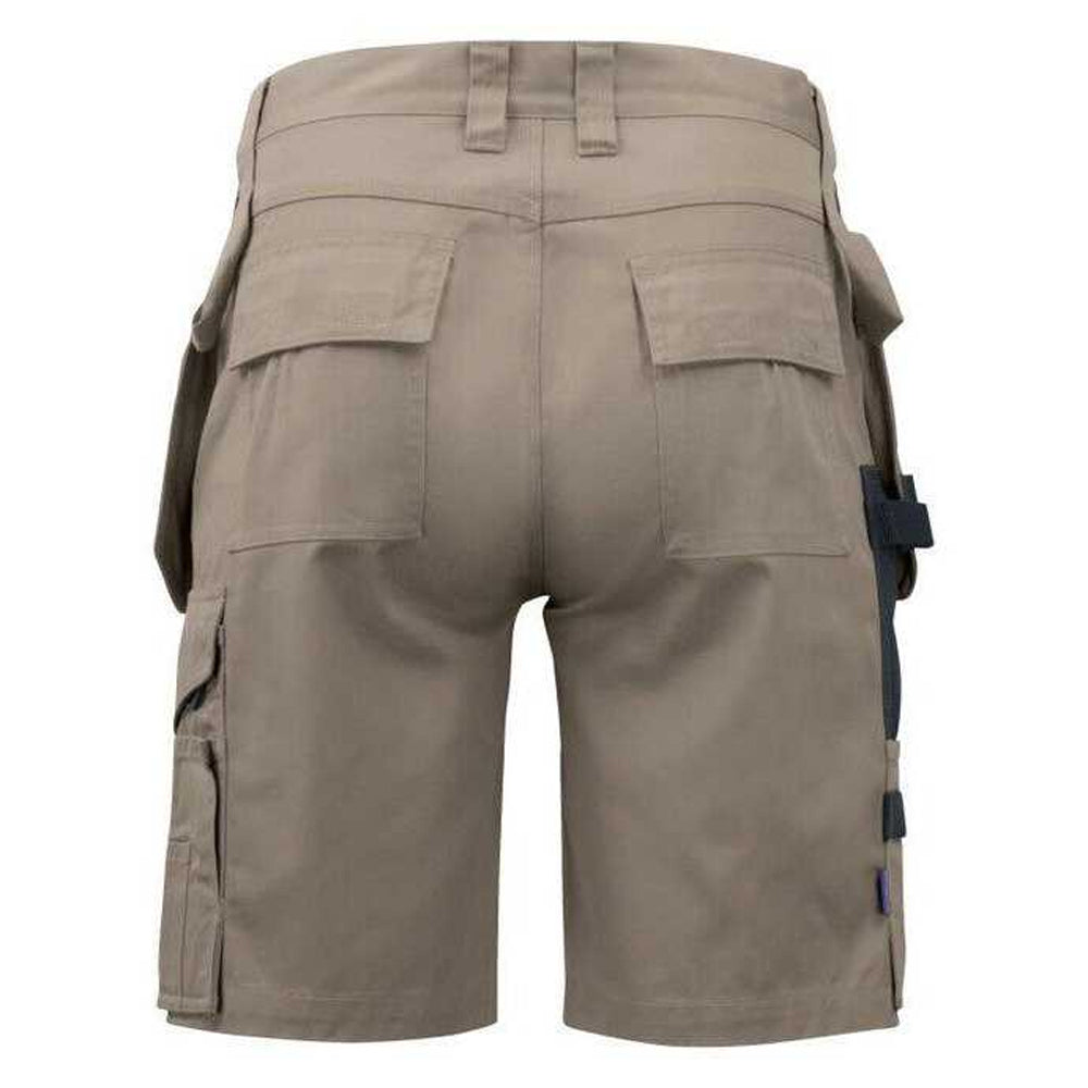 Khaki - Back - Projob Mens Prio 5535 Work Shorts