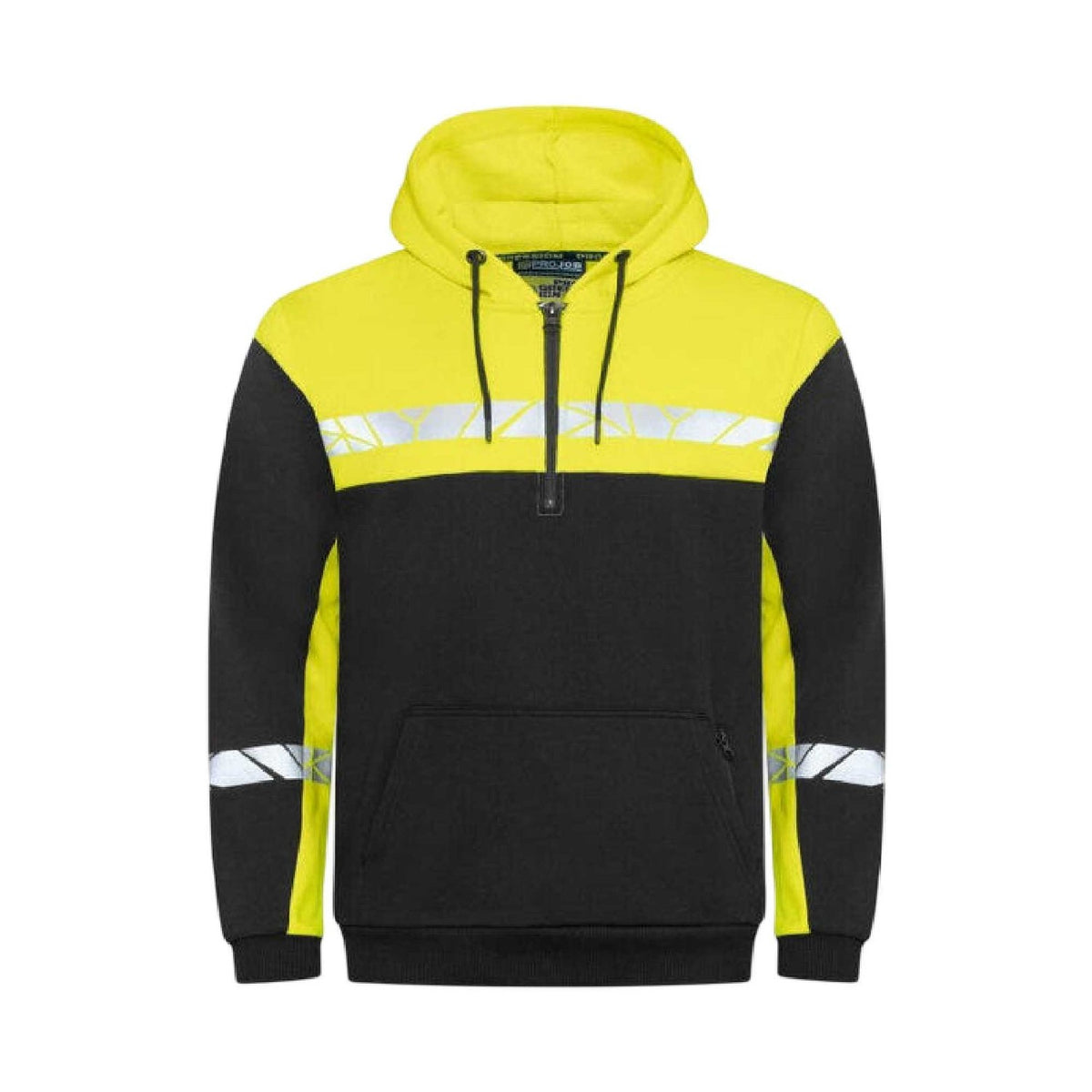 Black-Yellow - Front - Projob Mens Progression 7104 Half Zip Hoodie