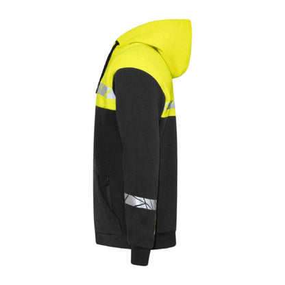 Black-Yellow - Side - Projob Mens Progression 7104 Half Zip Hoodie