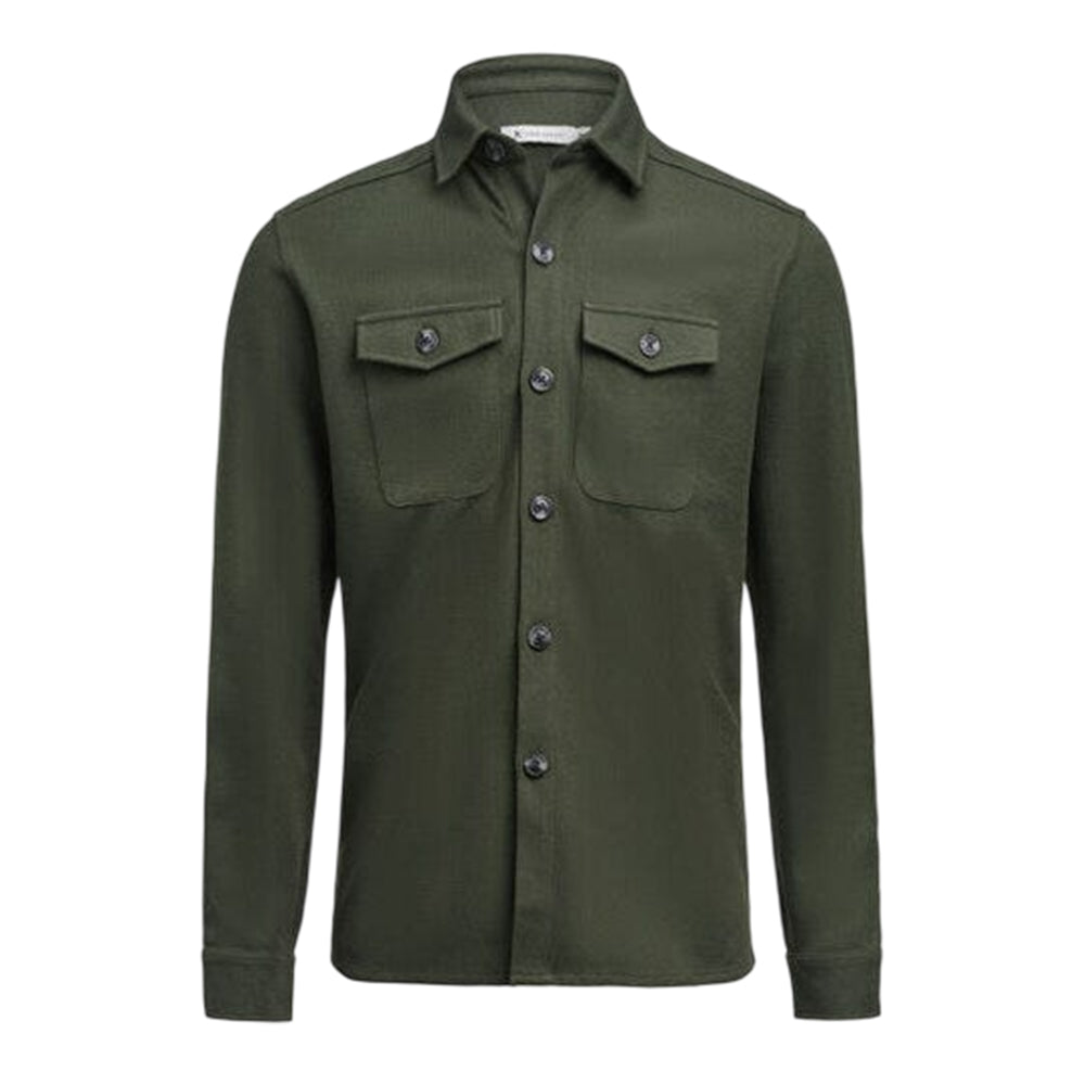 Pine Green - Front - James Harvest Mens Hicksville Long-Sleeved Overshirt