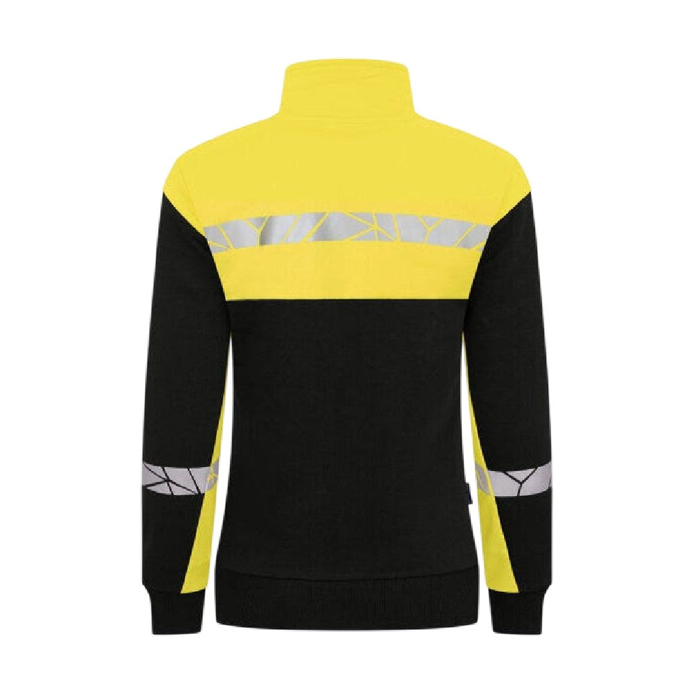 Black-Yellow - Back - Projob Womens-Ladies Progression 7105 Reflective Sweatshirt