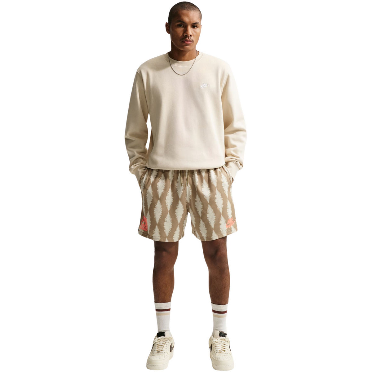 Light Khaki-White - Pack Shot - Nike Mens Club Crew Neck Sweatshirt