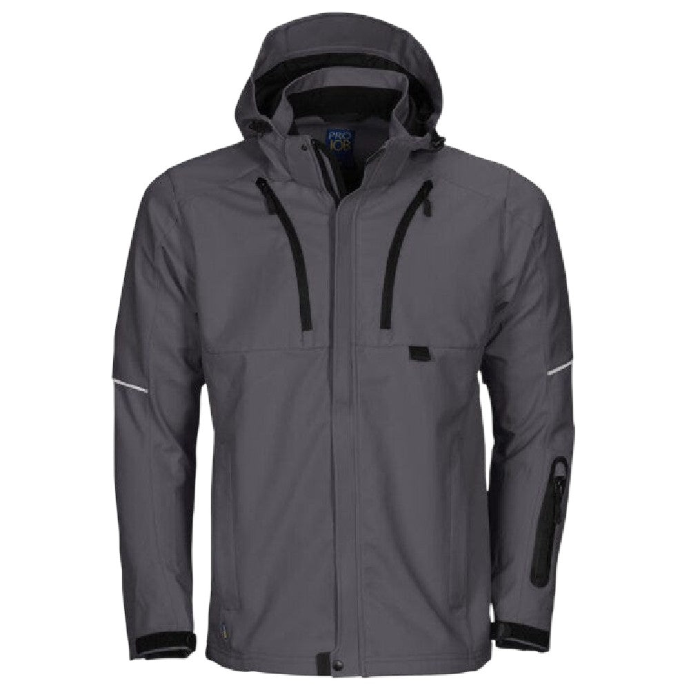 Grey - Front - Projob Mens 3406 Functional Hooded Jacket
