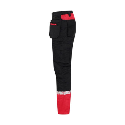 Black-Red - Side - Projob Mens Two Tone Work Trousers