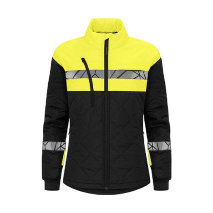 Black-Yellow - Front - Projob Womens-Ladies Progression 7421 Quilted Work Jacket