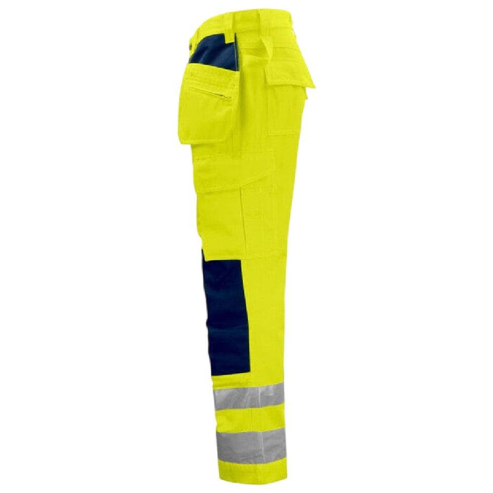 Yellow-Navy - Side - Projob Mens Prio 6531 Hi-Vis Work Trousers