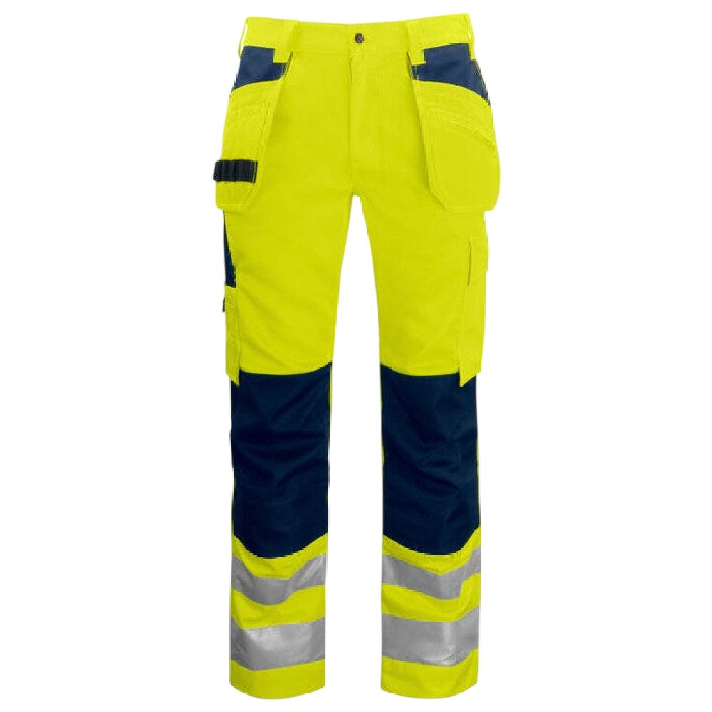 Yellow-Navy - Front - Projob Mens Prio 6531 Hi-Vis Work Trousers