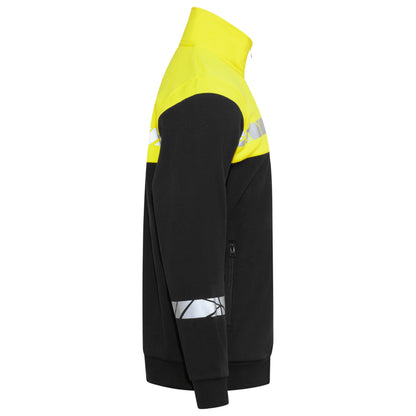 Black-Yellow - Side - Projob Mens Progression 7003 Full Zip Sweatshirt