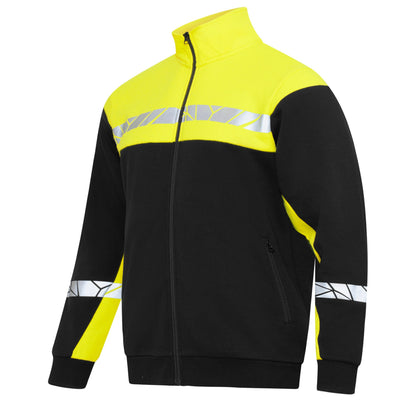 Black-Yellow - Pack Shot - Projob Mens Progression 7003 Full Zip Sweatshirt