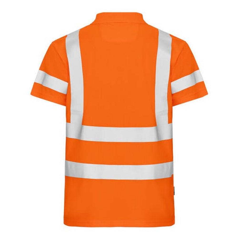 Orange - Back - Projob Mens Prio Pique High-Vis Polo Shirt