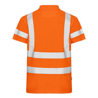 Orange - Back - Projob Mens Prio Pique High-Vis Polo Shirt