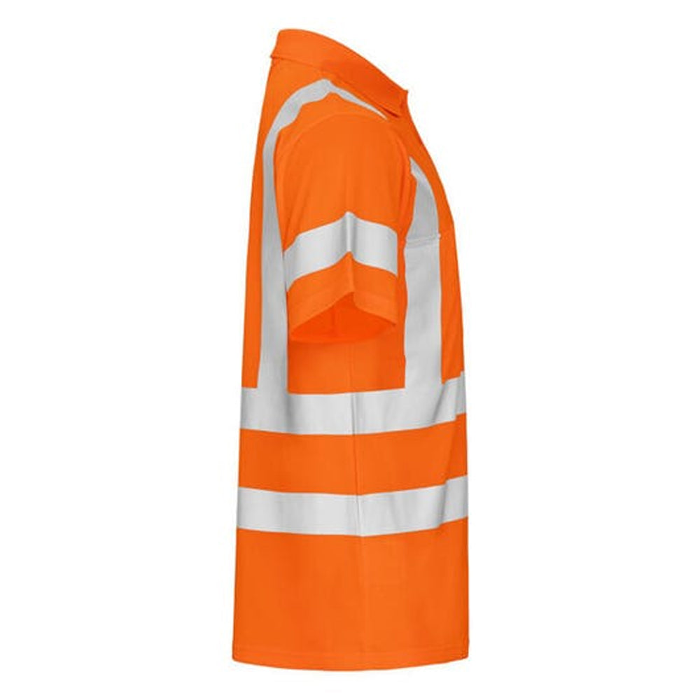 Orange - Side - Projob Mens Prio Pique High-Vis Polo Shirt