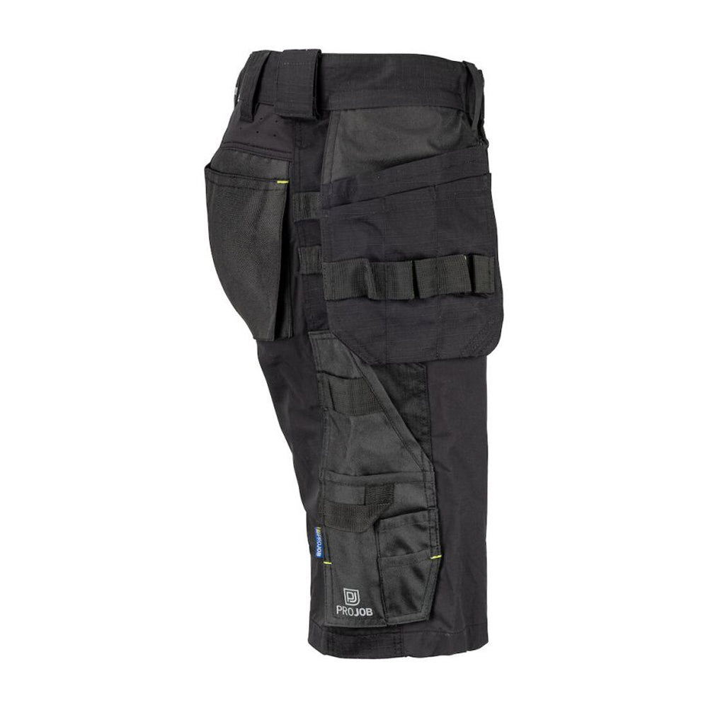 Black - Side - Projob Mens 5562 Stretch Holster Pocket Work Shorts