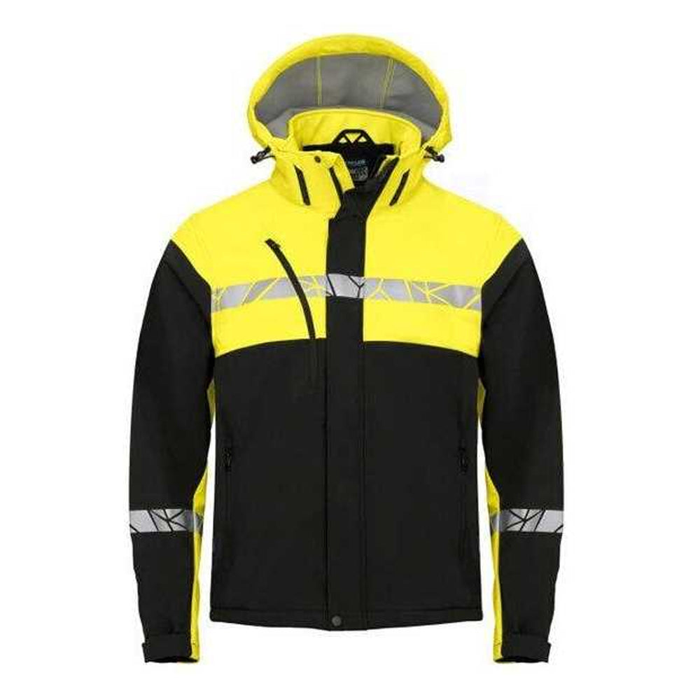 Black-Yellow - Front - Projob Mens Progression 7400 Soft Shell Jacket