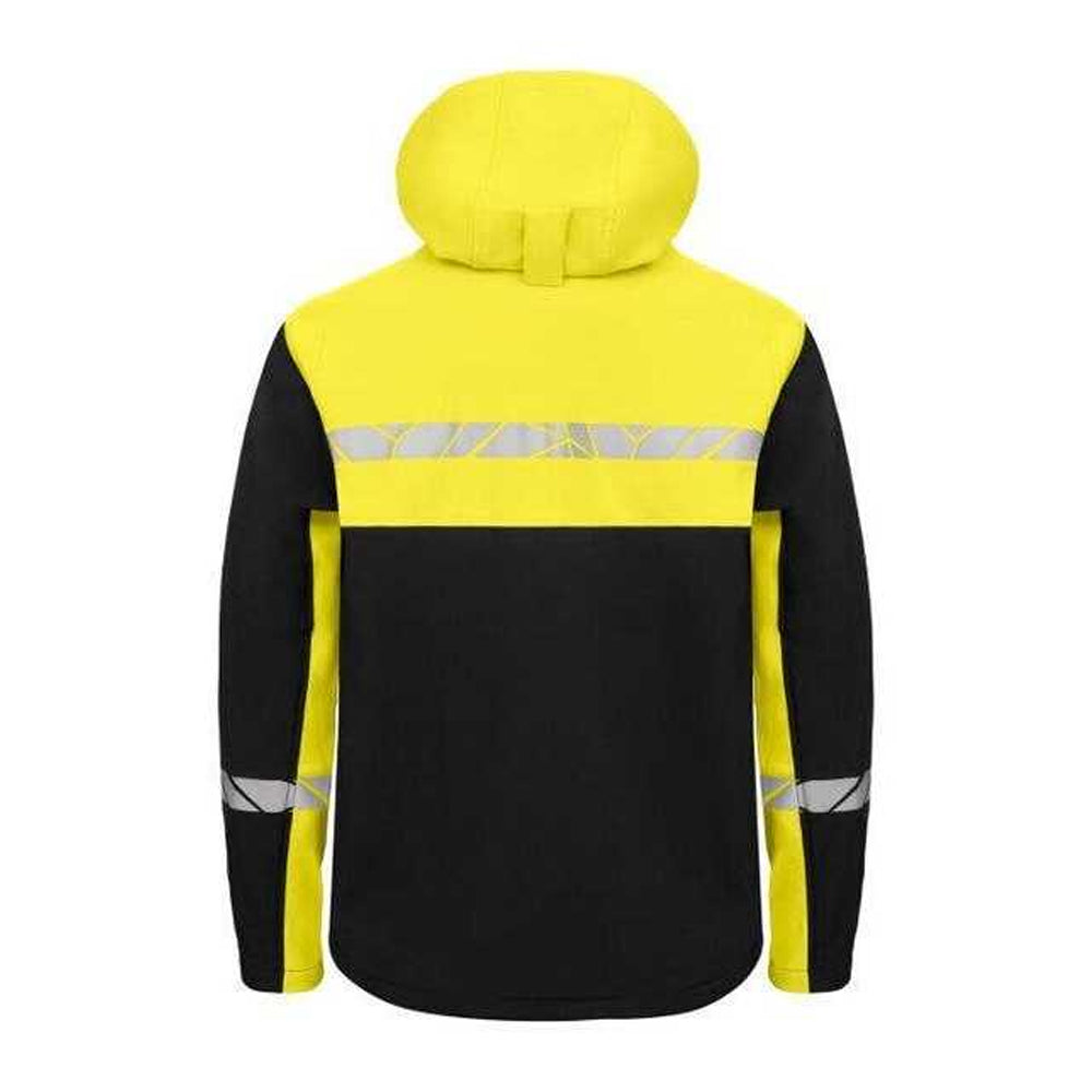 Black-Yellow - Back - Projob Mens Progression 7400 Soft Shell Jacket
