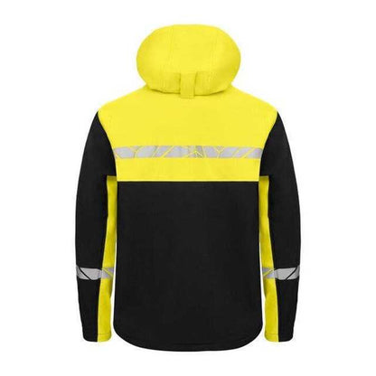 Black-Yellow - Back - Projob Mens Progression 7400 Soft Shell Jacket