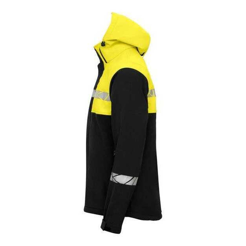 Black-Yellow - Side - Projob Mens Progression 7400 Soft Shell Jacket