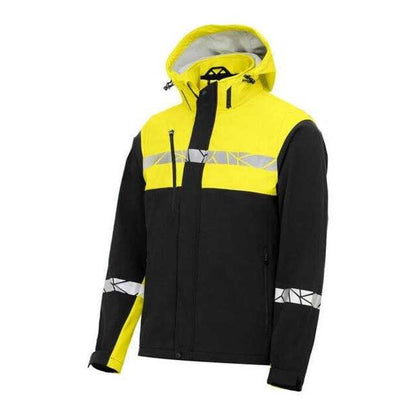 Black-Yellow - Pack Shot - Projob Mens Progression 7400 Soft Shell Jacket