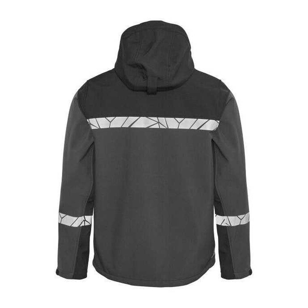 Grey-Black - Back - Projob Mens Progression 7400 Soft Shell Jacket
