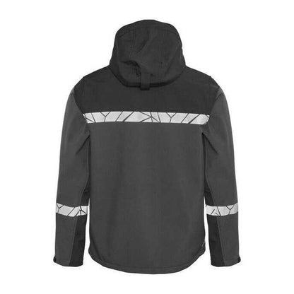 Grey-Black - Back - Projob Mens Progression 7400 Soft Shell Jacket