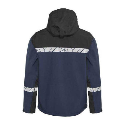 Navy-Black - Back - Projob Mens Progression 7400 Soft Shell Jacket