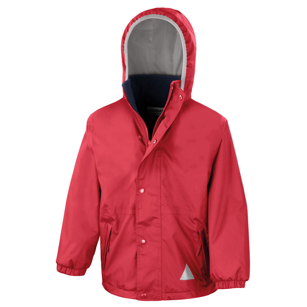 Red-Navy - Side - Result Childrens-Kids Reversible Storm Stuff Anti Pilling Fleece Waterproof Jacket