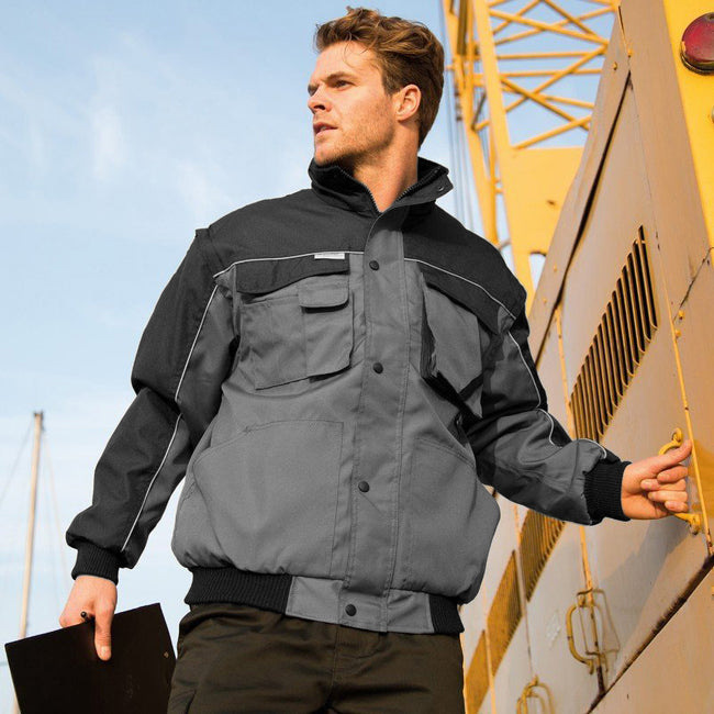 Grey-Black - Back - Result Mens Workguard Zip Sleeve Heavy Duty Water Repellent Windproof Jacket