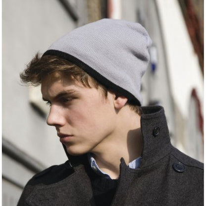 Grey-Black - Back - Result Unisex Reversible Fashion Fit Winter Beanie Hat