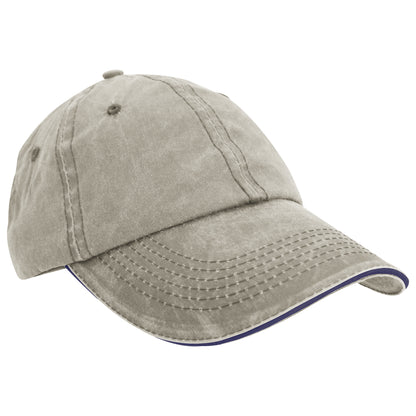 Putty-Navy - Front - Result Washed Fine Line Cotton Baseball Cap With Sandwich Peak