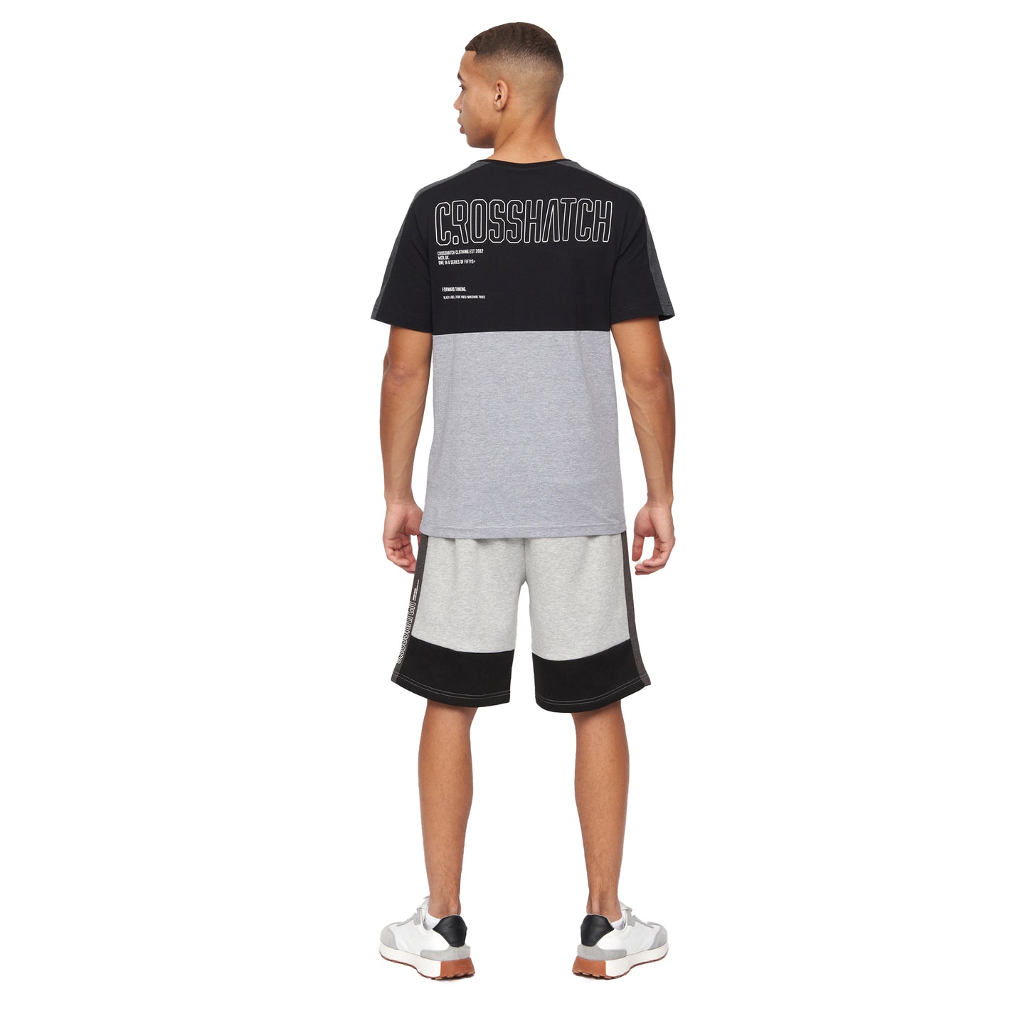 Black-Grey Marl - Back - Crosshatch Mens Compounds T-Shirt